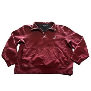 Nautica Womens 1/4 Zip Long Sleeve Pullover L Nautical Coastal Beach Sweatshirt